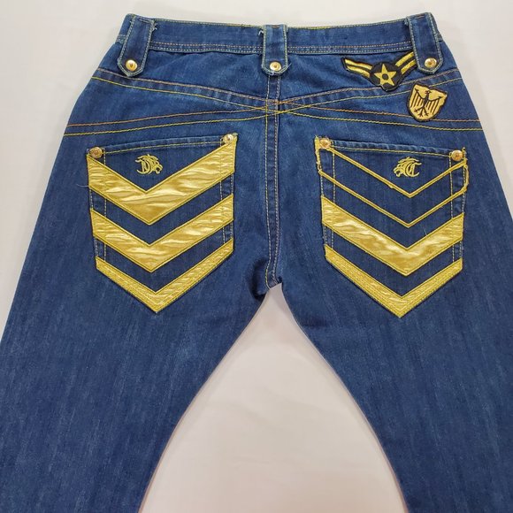 Clench Jeans Mens 36x32 Blue Denim Baggy Straight Leg Patchwork Grunge Vintage - Picture 4 of 16